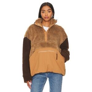 NWOT LPA Snap Front Fleece Color Block Pullover Nutmeg Chocolate Size M